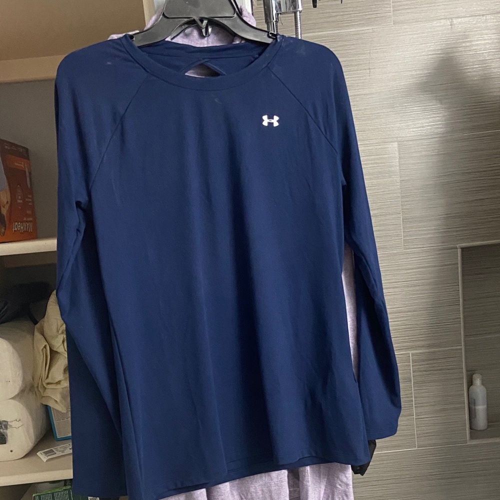 Under Armour Womens Heat Gear cutout Navy Long  Sleeve Top size M